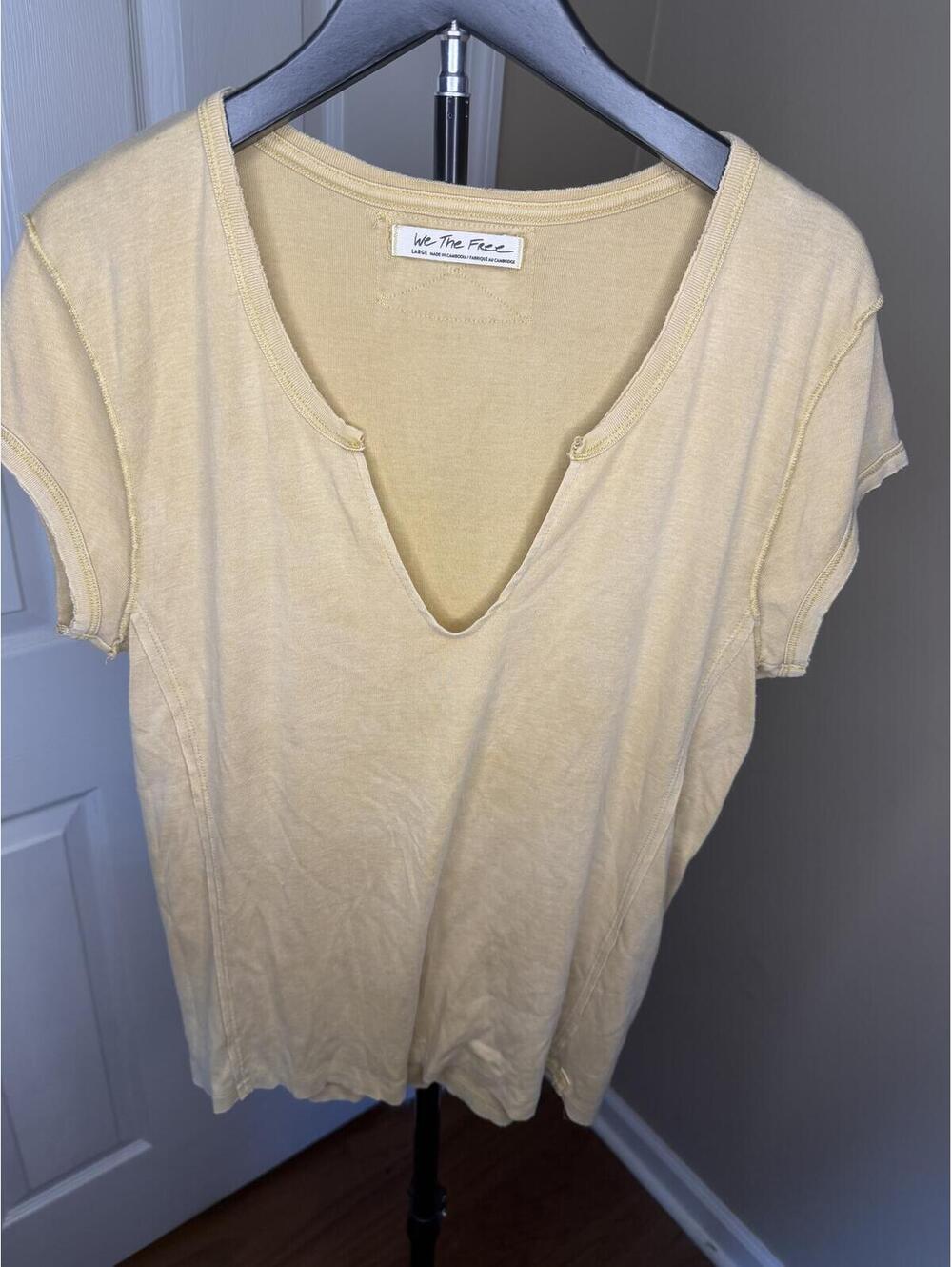 Free People We The Free Raw Hem V Neck Tee Beige Large